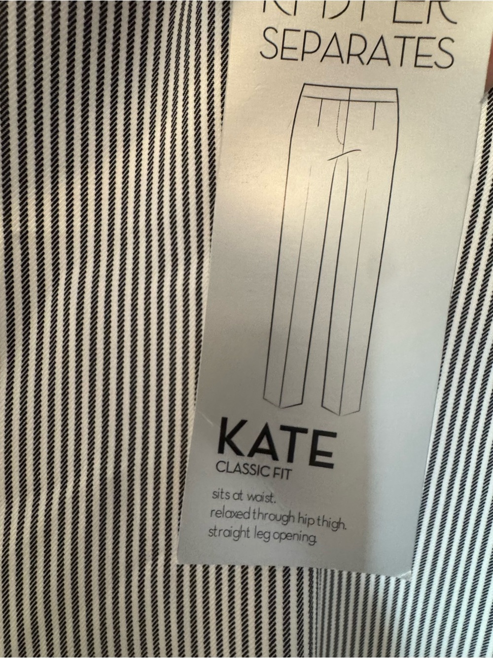 NWT Kasper Kate Classic Fit Straight Leg Pants in Black/White Stripe SZ: 10 #Y